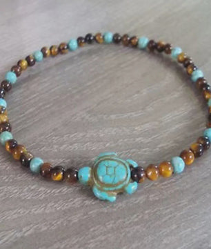 Handgemaakte Schildpad Turquoise & Tijgeroog Anklet voor Dames en Heren - Strand & Bescherming