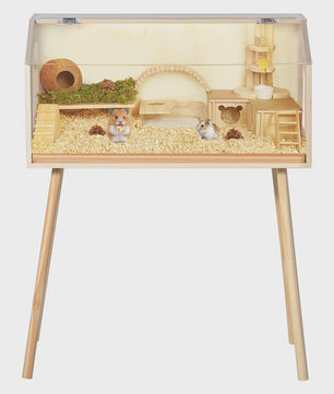 Ruime Houten Kooi voor Kleine Huisdieren met Acryl Raam en Openbare Top
