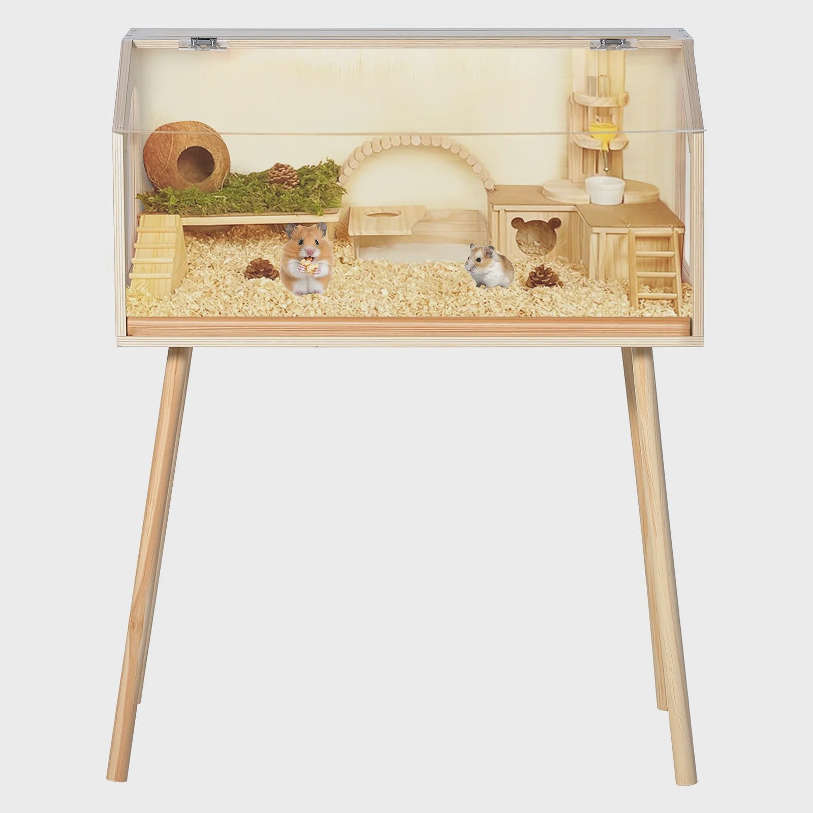 Ruime Houten Kooi voor Kleine Huisdieren met Acryl Raam en Openbare Top