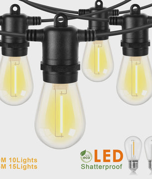 50FT Slinger LED Verlichting Buiten - Dimbare, Kopppelbare en Onbreekbare Tuinlampen