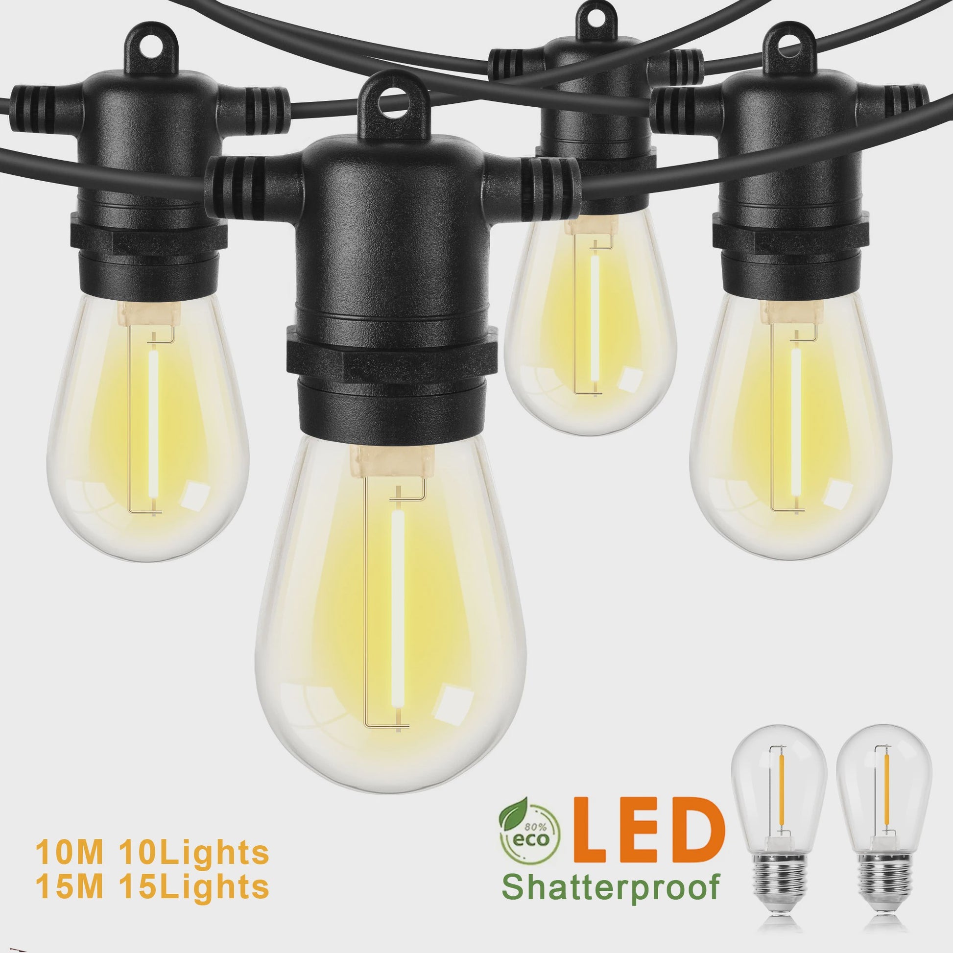 50FT Slinger LED Verlichting Buiten - Dimbare, Kopppelbare en Onbreekbare Tuinlampen