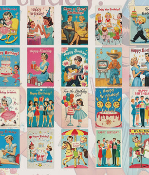 20x Vintage Verjaardagskaarten - Retro Mid-Century Wenskaarten, Uitnodigingen & Decoratie