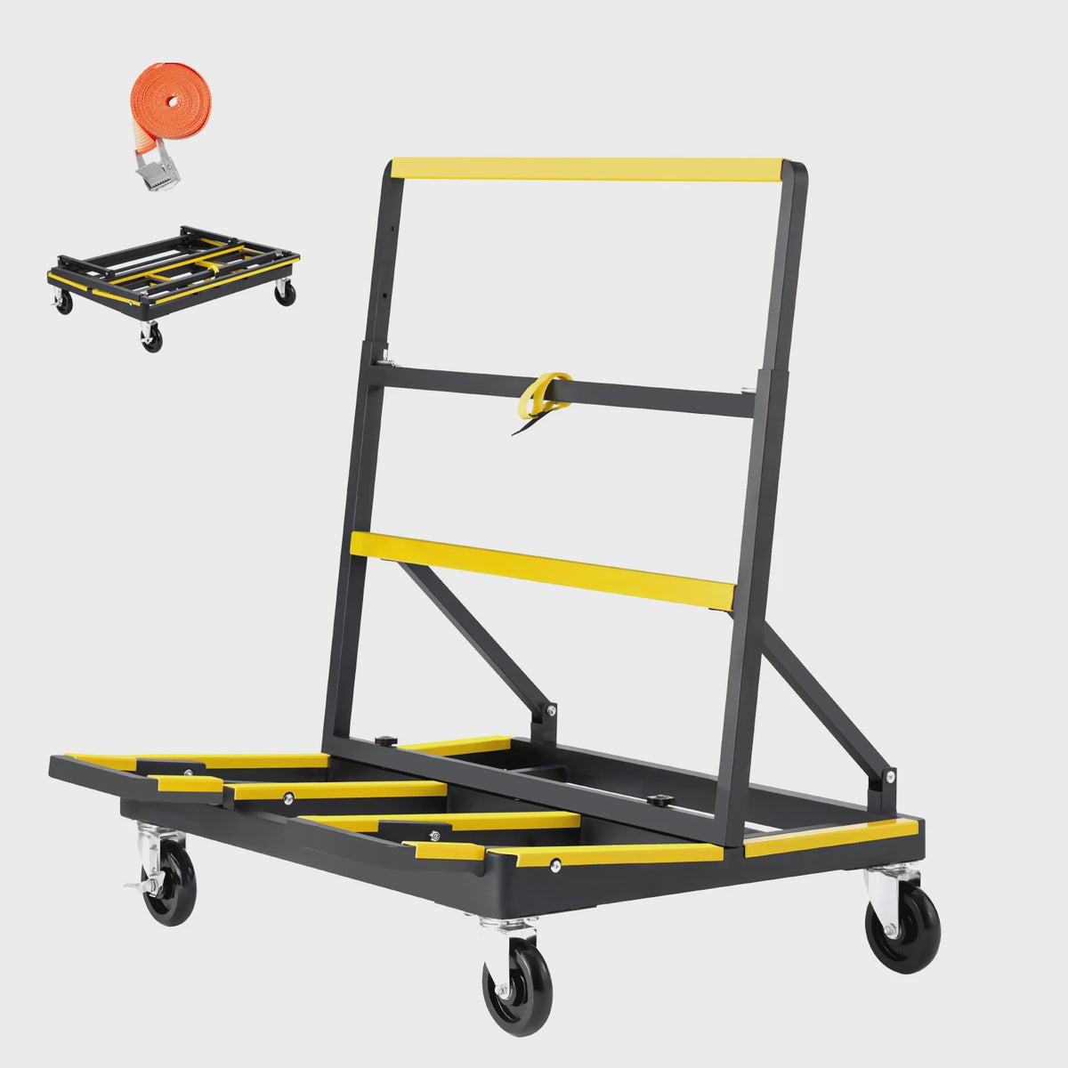 Robuuste Gipsplatenkar met Spanband & Uitklapbaar Dek - 1800 lbs / 816 kg Capaciteit