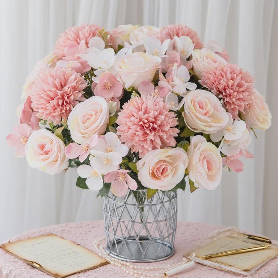 Kunstboeket Rozen & Chrysanten - Zijde Bloemen voor Bruiloft, Decoratie & DIY