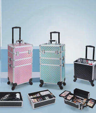 3-in-1 Make-up Trolley Koffer op Wielen - Verwijderbaar & Afsluitbaar - Professionele Make-up Case