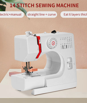 Mini Naaimachine 728 - 14 Steken, Inclusief Tafel & Naaiset - Elektrisch & Omkeerbaar