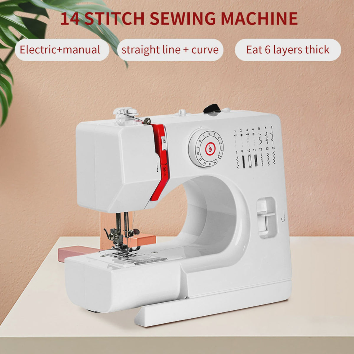 Mini Naaimachine 728 - 14 Steken, Inclusief Tafel & Naaiset - Elektrisch & Omkeerbaar