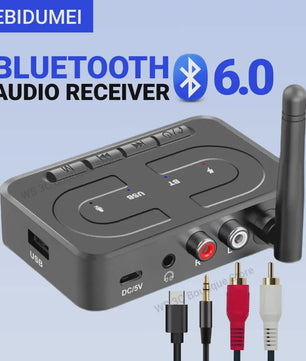 Bluetooth 6.0 Audio Ontvanger met Microfoon - AUX, RCA, USB - Draadloze HIFI Stereo Adapter voor Auto & Speaker