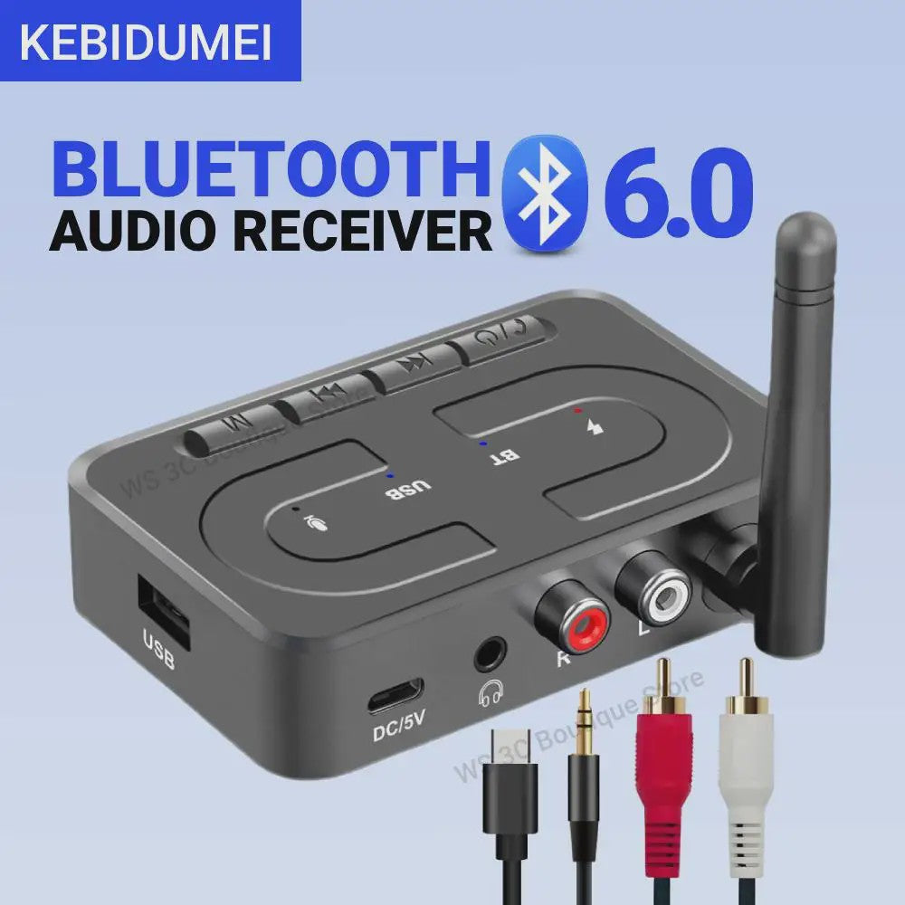 Bluetooth 6.0 Audio Ontvanger met Microfoon - AUX, RCA, USB - Draadloze HIFI Stereo Adapter voor Auto & Speaker