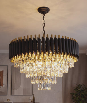 Moderne Zwarte Kristallen Kroonluchter Rond 5-Tier Ø60cm Dimbare Hanglamp