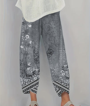 Plus Size Wijde Leg Broek Dames met Bloemenprint