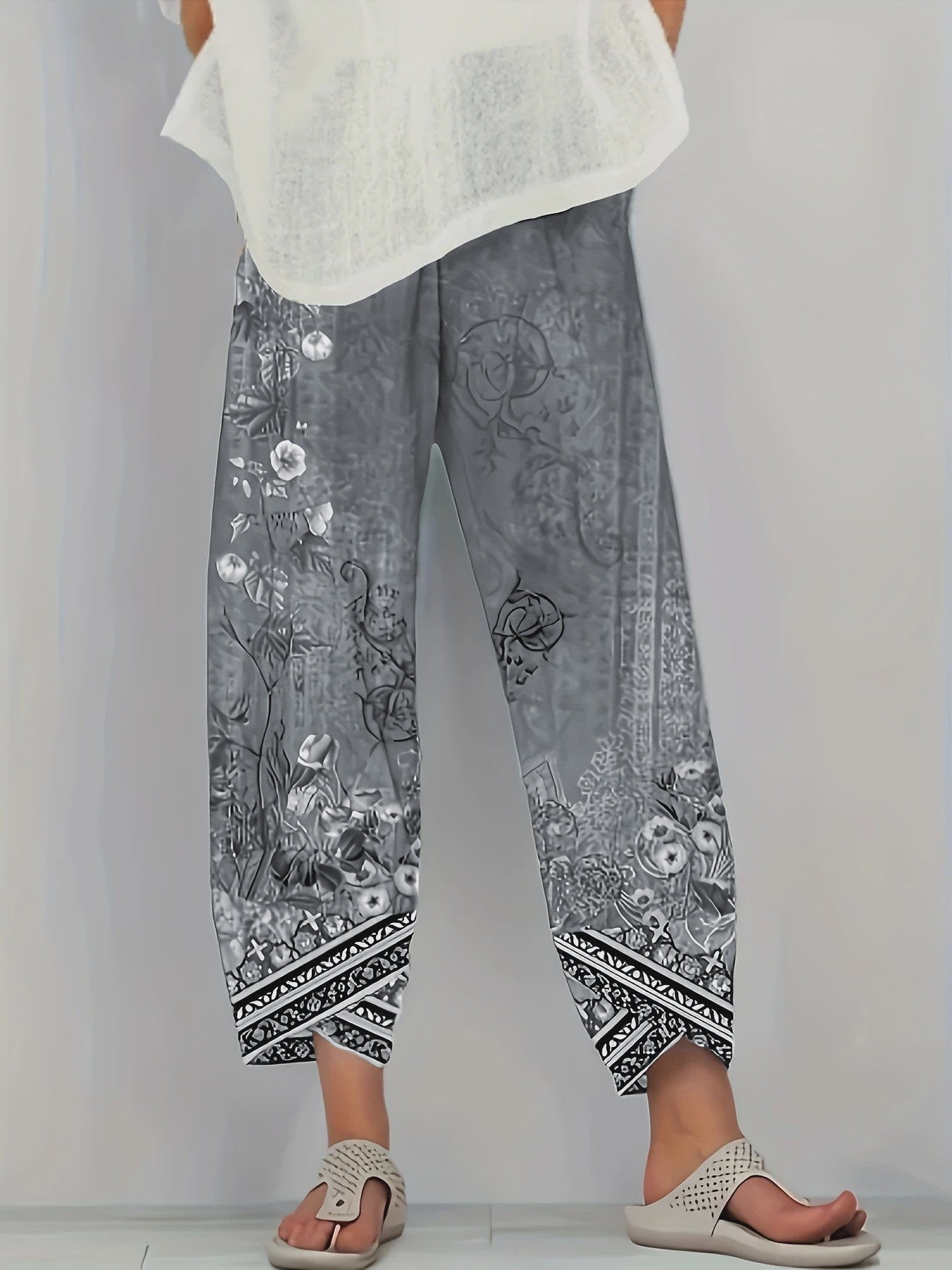 Plus Size Wijde Leg Broek Dames met Bloemenprint