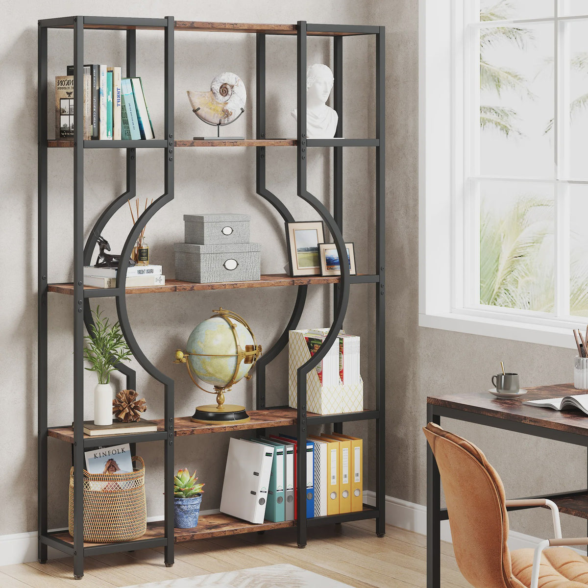 Industriële Boekenkast 180 cm - Vintage Open Wandrek met 12 Vakken
