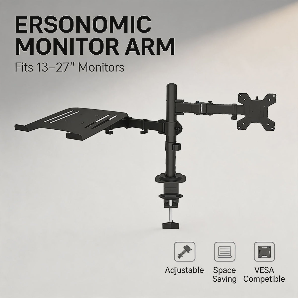 Ergonomische Monitorarm & Laptopstandaard voor Bureau - Verstelbaar met VESA Mount en Kabelmanagement