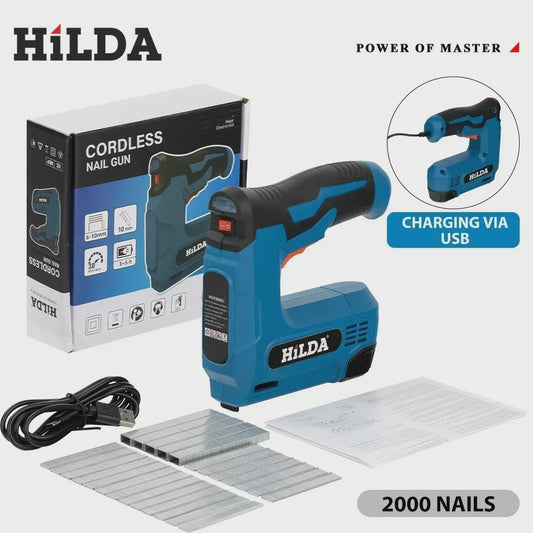HILDA Draadloze Elektrische Tacker & Nagelpistool - USB Oplaadbaar, 2000 Nieten