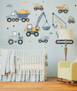 Muurstickers Bouwvoertuigen Cartoon Set - Kinderkamer Decoratie