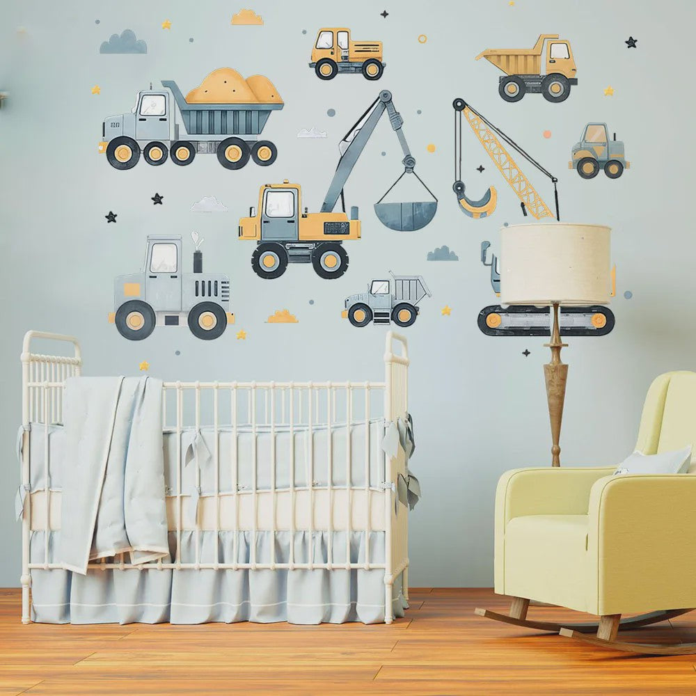 Muurstickers Bouwvoertuigen Cartoon Set - Kinderkamer Decoratie