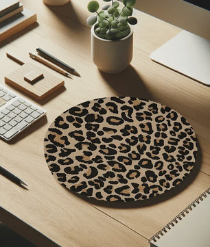 Ronde Luipaardprint Muismat 20x20cm - Antislip Natuurrubber Bureauonderlegger