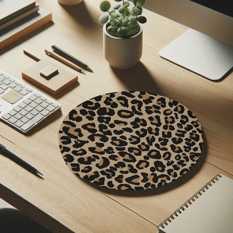 Ronde Luipaardprint Muismat 20x20cm - Antislip Natuurrubber Bureauonderlegger