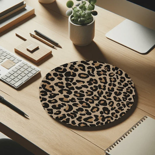 Ronde Luipaardprint Muismat 20x20cm - Antislip Natuurrubber Bureauonderlegger