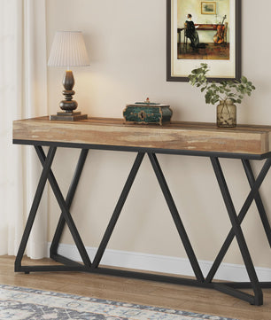 Tribesigns Console Tafel 140 cm - Houten Entree Tafel met Unieke Metalen Basis