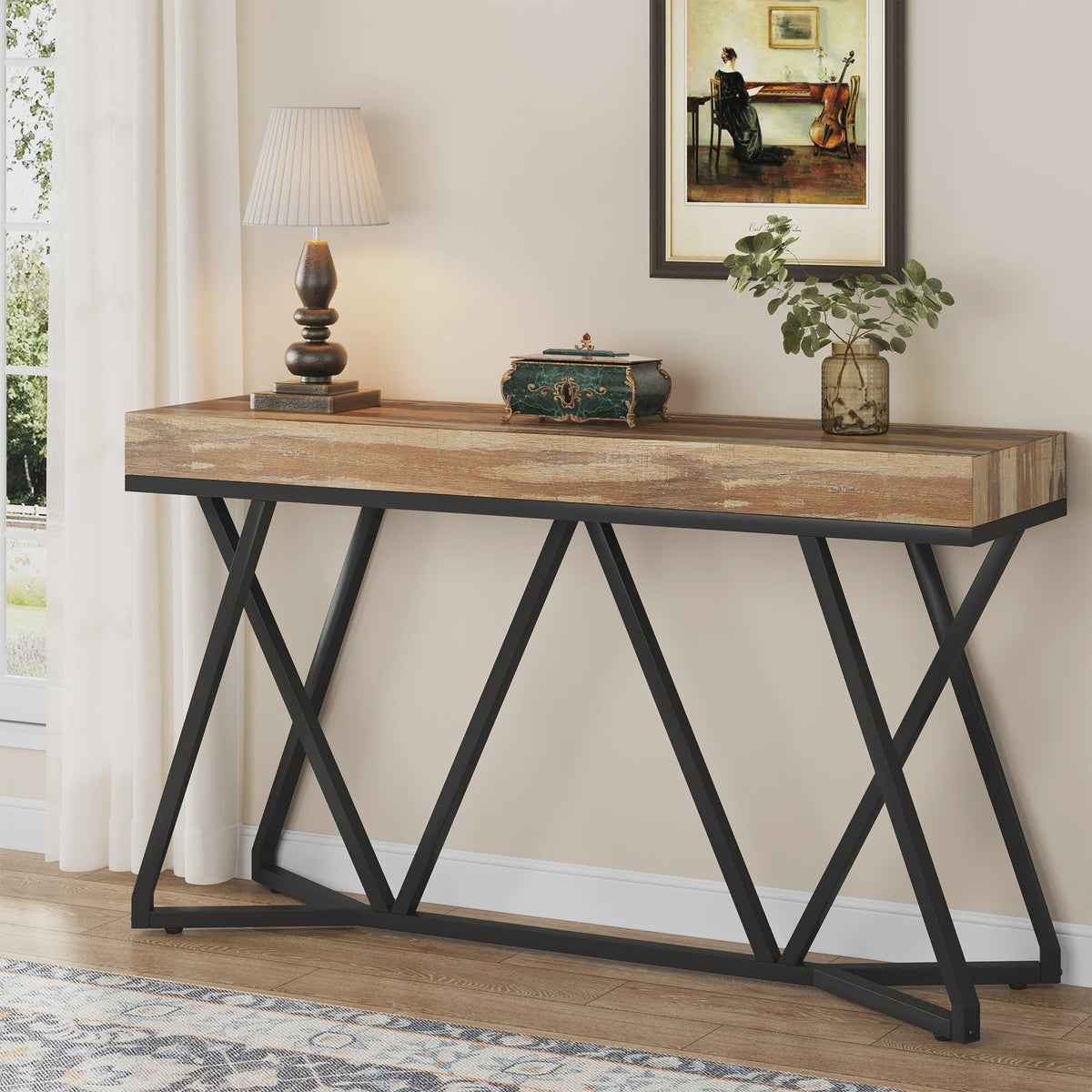 Tribesigns Console Tafel 140 cm - Houten Entree Tafel met Unieke Metalen Basis