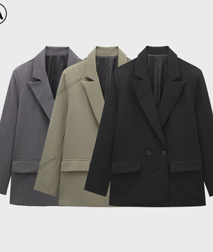 Dames Blazer met Zakken - Stijlvolle Dubbelzijdige Vintage Look