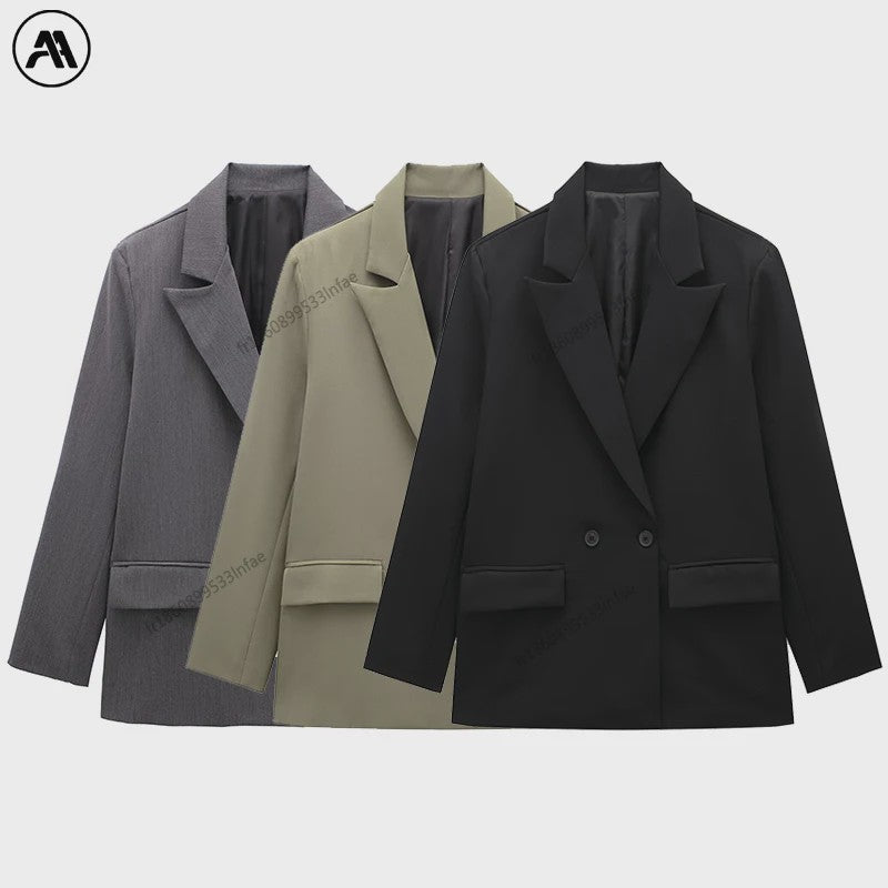 Dames Blazer met Zakken - Stijlvolle Dubbelzijdige Vintage Look