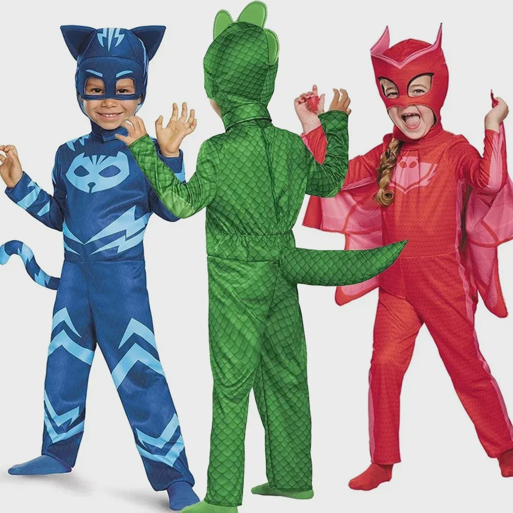PJ Masks Kinderkostuum - Gekko, Catboy & Owlette Jumpsuit met Masker