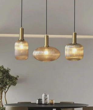 Moderne Ribbel Glazen Hanglamp - Scandinavisch Design in Groen, Grijs & Amber - E27 Fitting