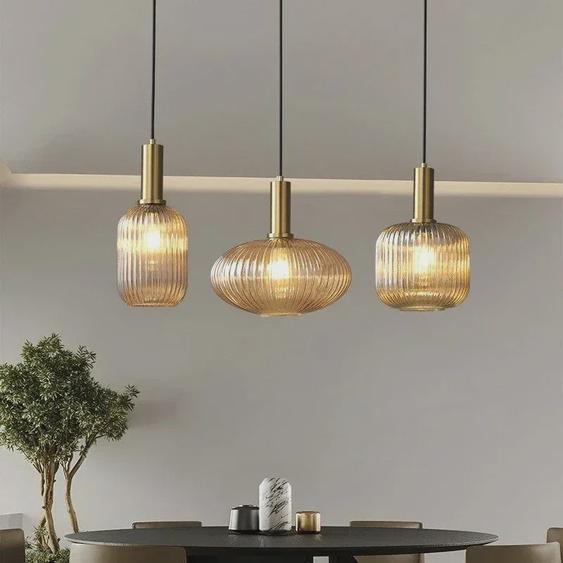 Moderne Ribbel Glazen Hanglamp - Scandinavisch Design in Groen, Grijs & Amber - E27 Fitting