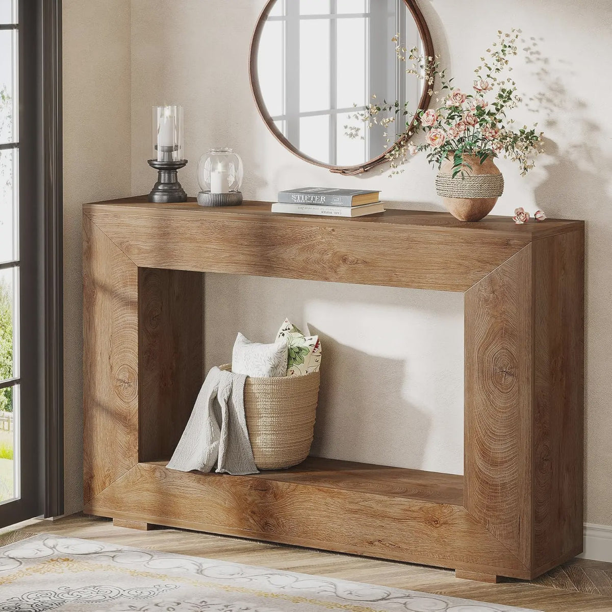 47 Inch Console Tafel met Opbergruimte - Landelijke en Industriële Stijl voor Hal en Woonkamer