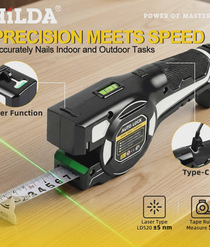 HILDA Laser Meetlint met Groen Laserwaterpas & Automatische Vergrendeling - USB Oplaadbaar