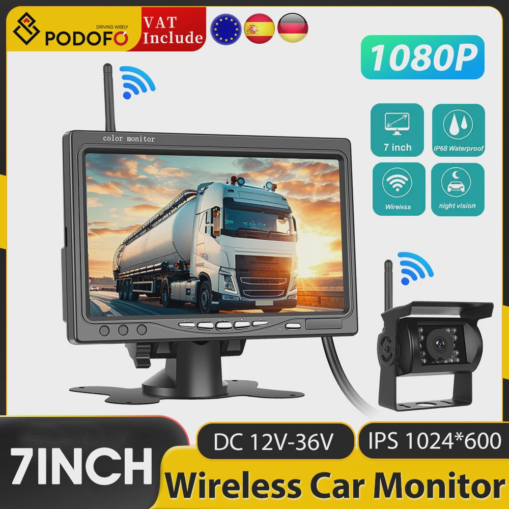 7" HD Draadloze Achteruitrijcamera met Nachtzicht en Waterdichte Monitor voor Vrachtwagen & Bus