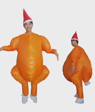 Opblaasbaar Kalkoen Kostuum met Kerstmuts - Grappig Jumpsuit voor Feestjes