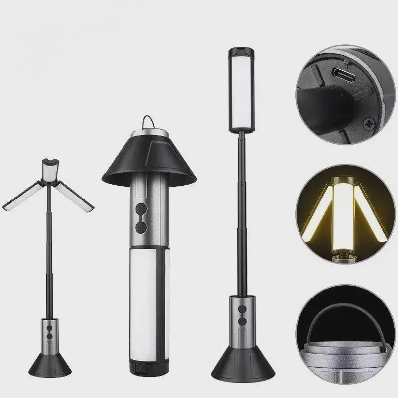 Multifunctionele Campinglamp & Zaklamp 2-in-1, USB Oplaadbaar met Haak