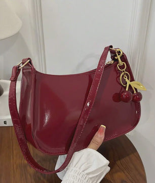 Retro PU Leren Schoudertas Dames met Kersenhanger - Vintage Crossbody Tas