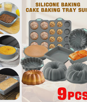 9-delige Siliconen Bakvorm Set - Non-stick & Hittebestendig - Diverse Vormen