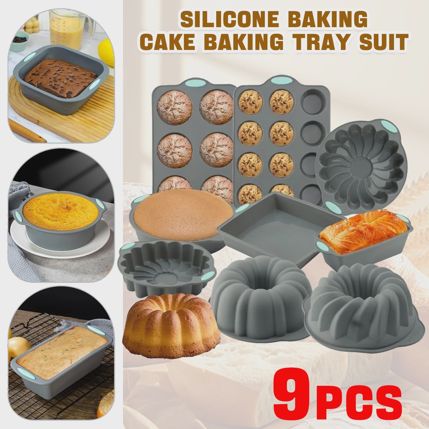 9-delige Siliconen Bakvorm Set - Non-stick & Hittebestendig - Diverse Vormen