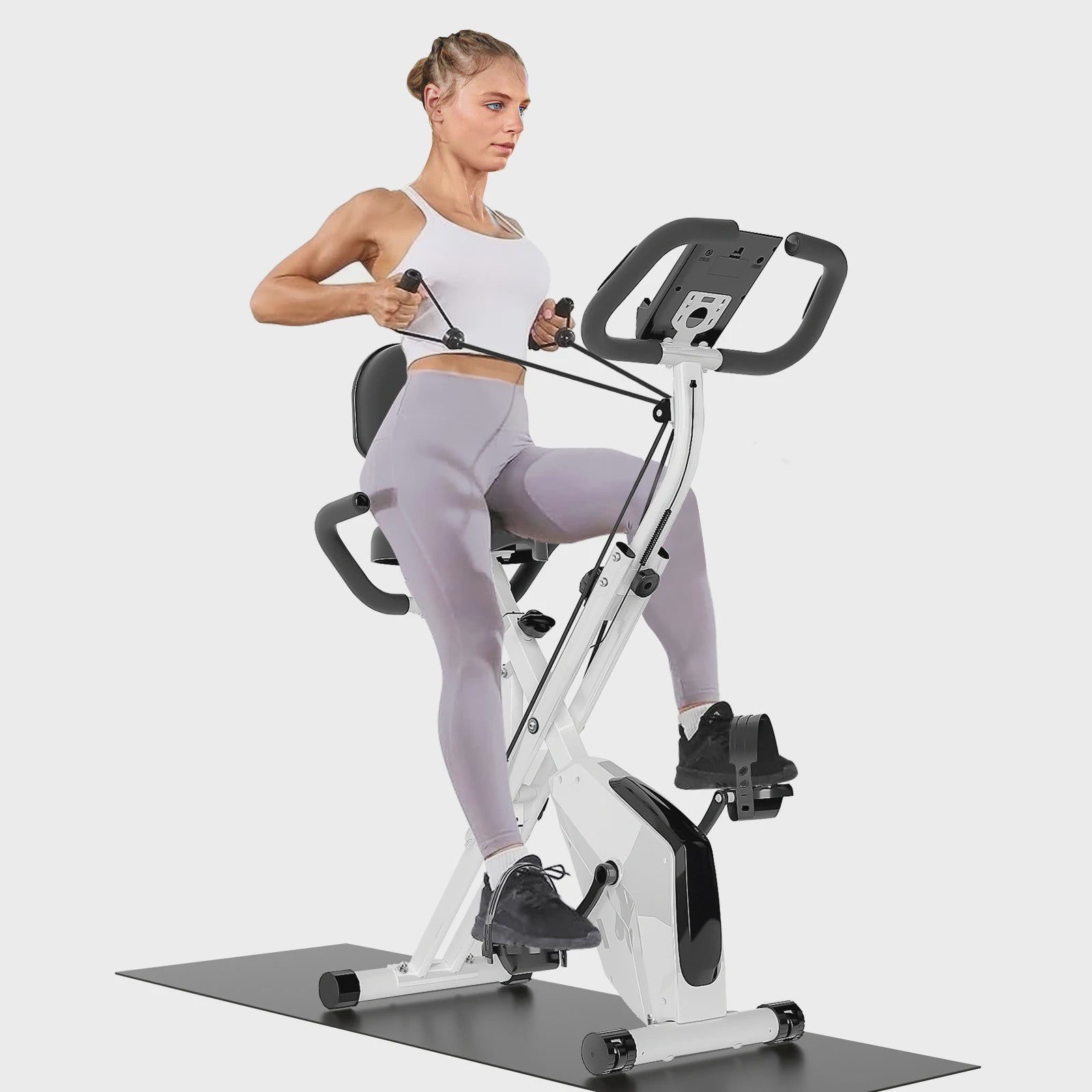 GartistGO foldable exercise bike, 8 resistance levels, with heart rate sensors, LCD stationary fitness bike for indoor cycling With extra-thick yoga and Pilates mat