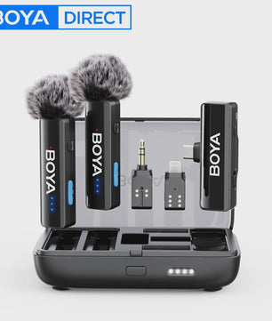 BOYA BY-LM2 Draadloos Lavalier Microfoon Systeem - 2.4GHz Dual-Channel voor iPhone, Android, Camera's
