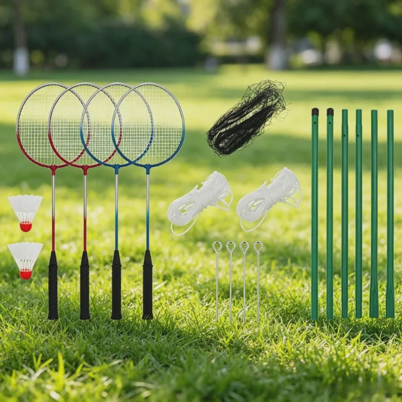 Draagbare Badminton Set met Net, 4 Rackets en Draagtas - Ideaal voor Buiten en Binnen