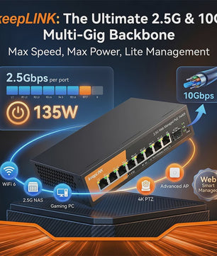 KeepLink 9-Poorts 2.5G/10G Web Managed PoE Switch | 135W | 8x 2.5Gbps PoE | 1x 10Gbps SFP+