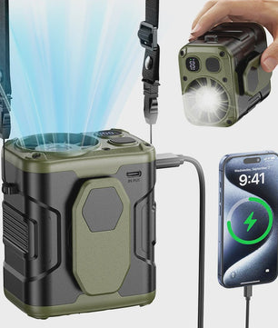 Draagbare 10000mAh Ventilator met Powerbank & LED - 5 Snelheden