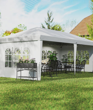 Outsunny Partytent 6x3m Pop-Up Gazebo met 4 Afneembare Zijwanden en Ramen, Waterdicht, UV-beschermend, Wit