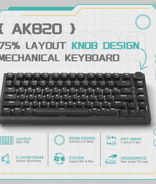 AJAZZ AK820 Mechanisch Gaming Toetsenbord 75% Layout met Volumeknop & RGB