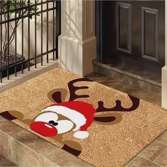 Kerst Deurmat met Rendier & Feestelijke Prints - Indoor/Outdoor Entree Tapijt