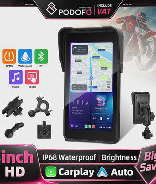 5" Smart Motorfiets Display met CarPlay, Android Auto & IP68 Waterdicht