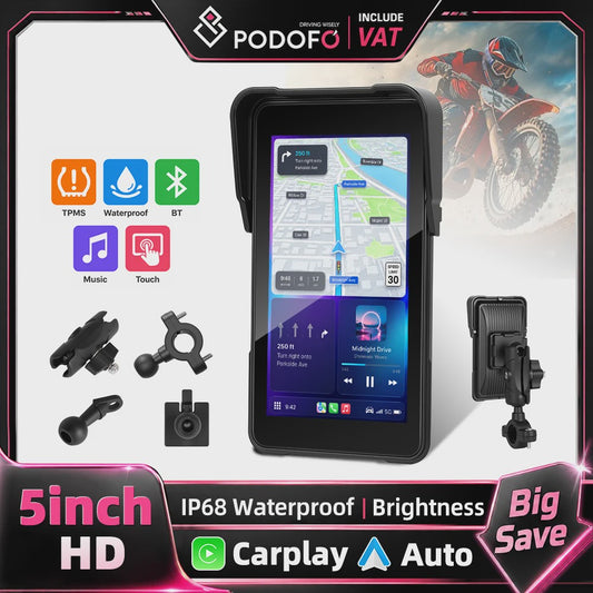 5" Smart Motorfiets Display met CarPlay, Android Auto & IP68 Waterdicht