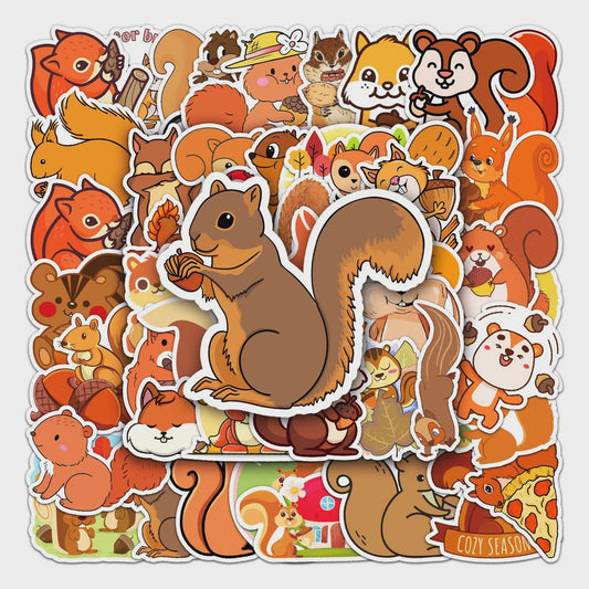 50x Schattige Eekhoorn Stickers - Waterdicht & Vinyl voor Skateboard, Snowboard & Meer
